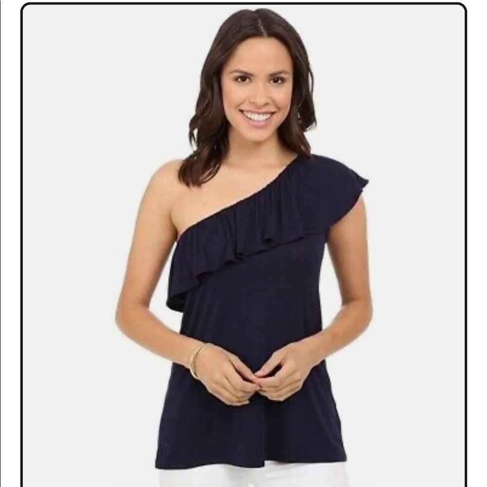 Lilly Pulitzer Navy Ruffle One-Shoulder Top